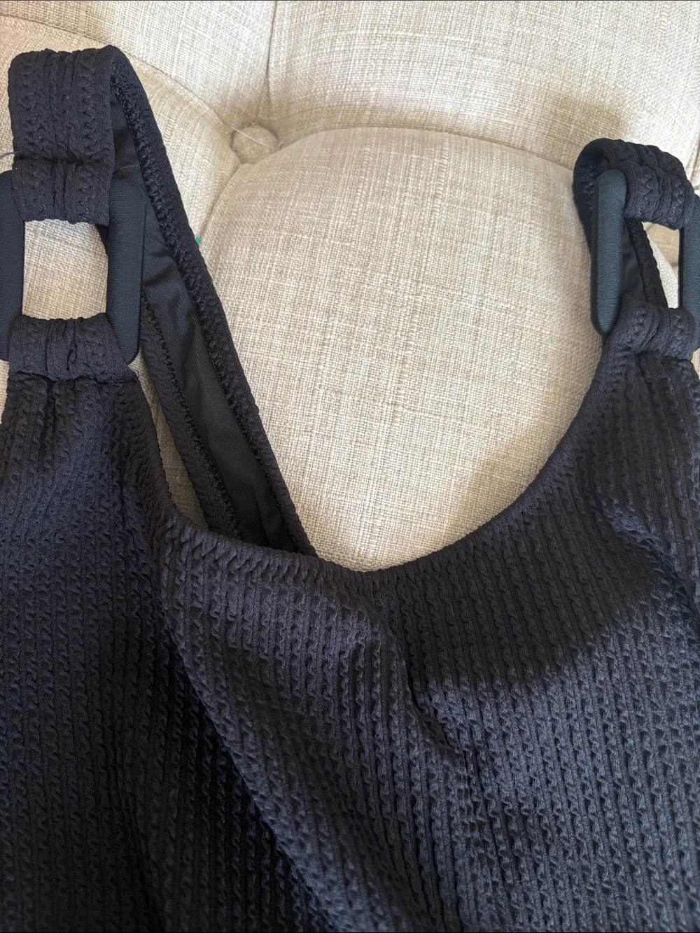 aerie Black Textured One-Piece Swimsuit